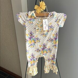 Pete + Lucy Floral Baby Romper with Ruffle Sleeves